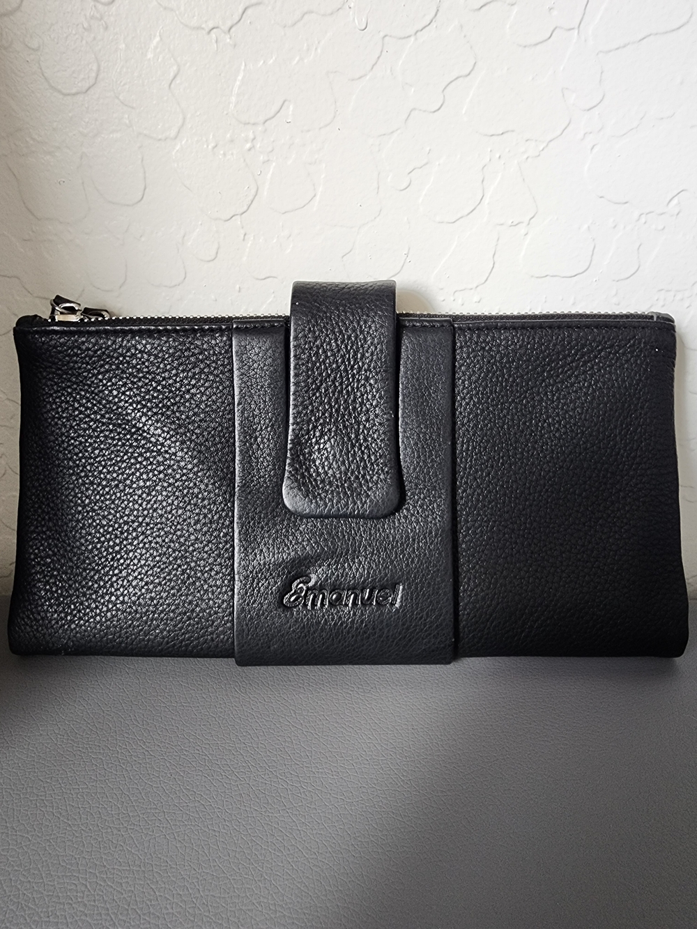 Emanuel Black Leather Zip Wallet Clutch